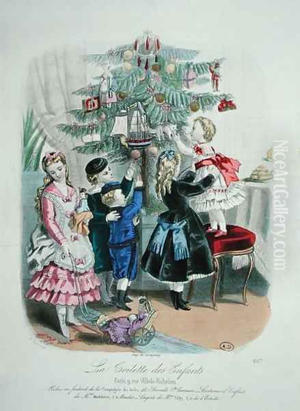 Decorating the Christmas Tree, advertisment for 'La Toilette des Enfants', 1872 Oil Painting by Codouze, Isabelle