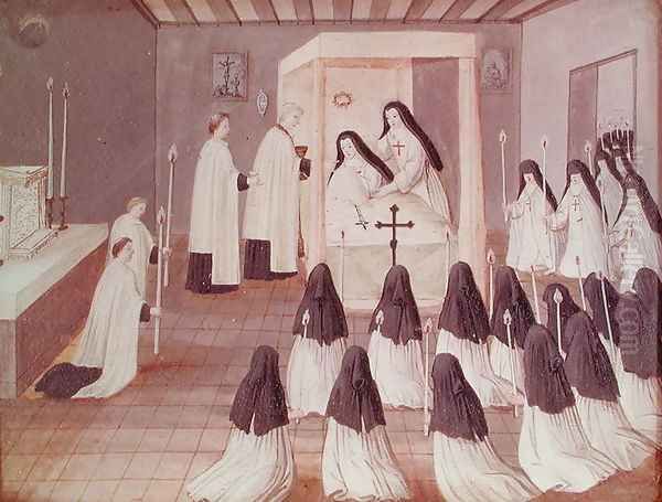 Administration of Holy Communion to a Nun, from 'L'Abbaye de Port-Royal', c.1710 Oil Painting by Cochin, Louise Madelaine