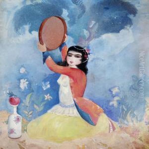 A Persian Woman From Isfahan Playing The Tambourine Oil Painting by Sarkis Katchadourian