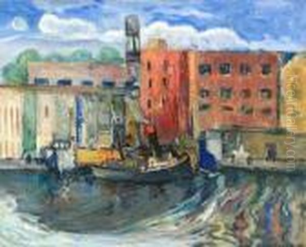 Vue De New York East River. Oil Painting by Sarkis Katchadourian