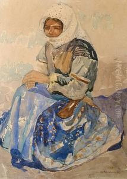 A Seated Armenian Figure Oil Painting by Sarkis Katchadourian