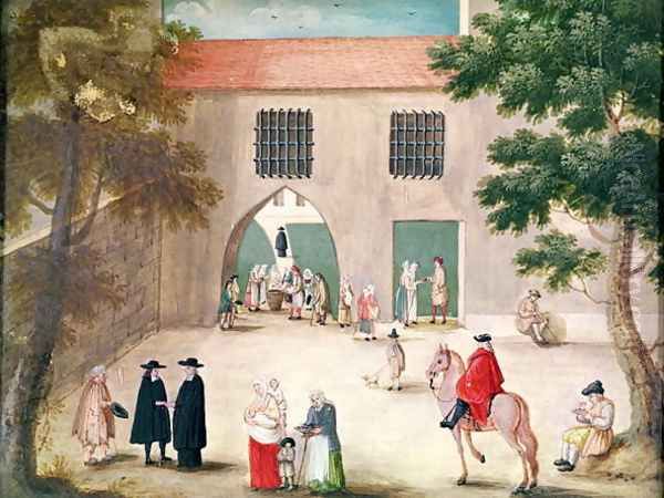 Distributing Alms to the Poor, from 'L'Abbaye de Port-Royal', c.1710 Oil Painting by Cochin, Louise Madelaine