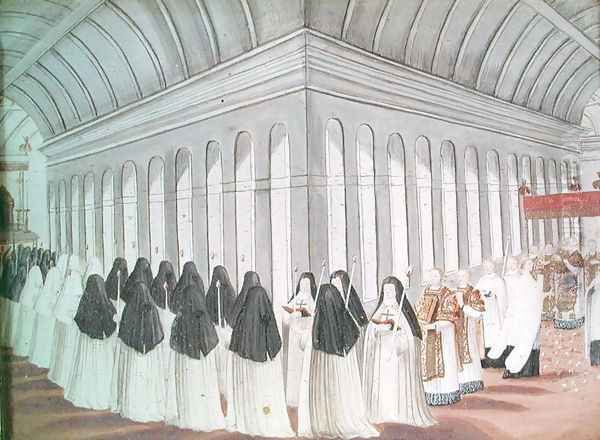 Procession of the Holy Sacrament in the Cloister, from 'l'Abbaye de Port-Royal', c.1710 Oil Painting by Cochin, Louise Madelaine