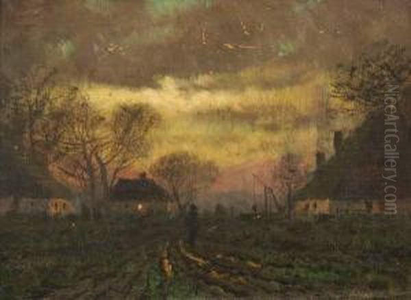 Twilight Landscape With Figure Oil Painting by Nandor Katona