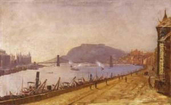 Budapest In The Turn Of The Century Oil Painting by Nandor Katona