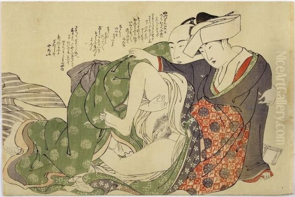 Before Wedding, Shunga Oil Painting by Katsukawa Shuncho