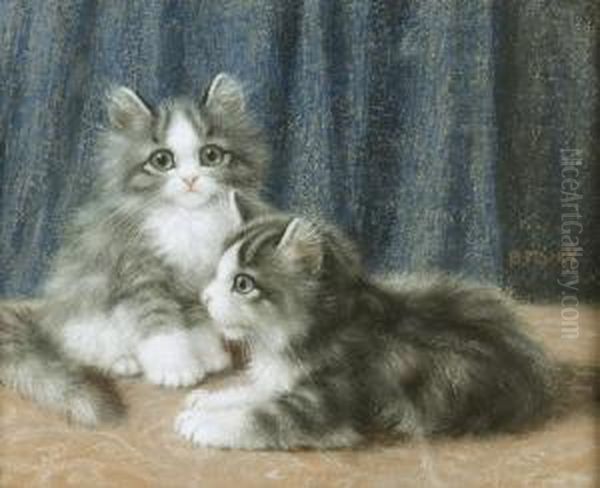 Zwei Kleine Getigerte Katzchen. Oil Painting by Burkhard Katzen-Flury