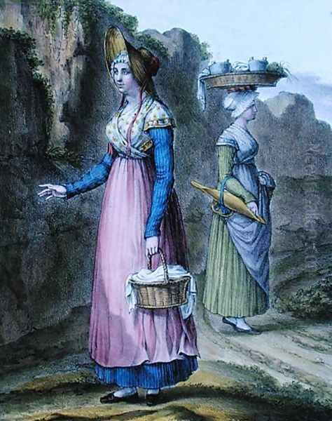 Peasant Girls from the Lyon Region, plate 2 from 'Suite de Costumes', c.1845 Oil Painting by Charpentier