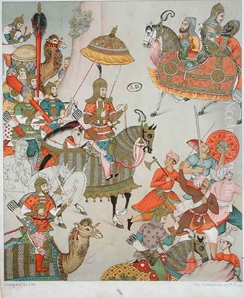 Emperor Babur (r.1526-30) at the head of his army, after a sixteenth century Mughal miniature Oil Painting by Charpentier