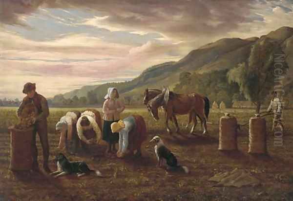 The potato pickers Oil Painting by Hugh Collins