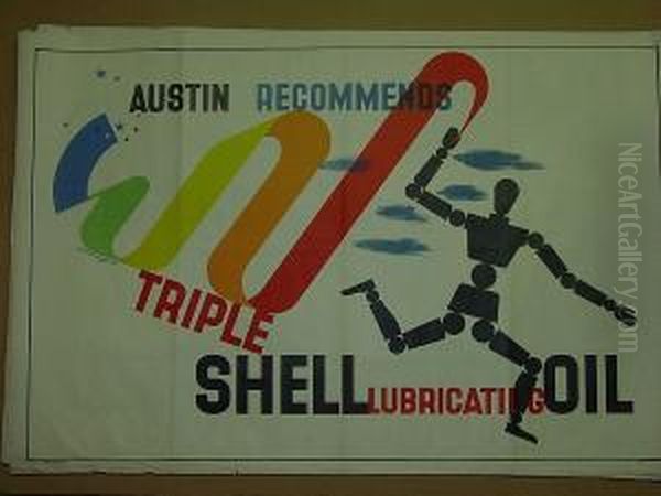 Austin Recommends Triple Shell Lubricating Oil Oil Painting by Edward Mcknight Kauffer