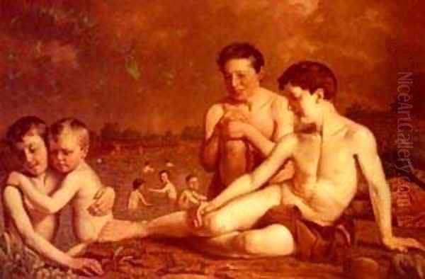 Young Boys Bathing Oil Painting by Hugh Collins