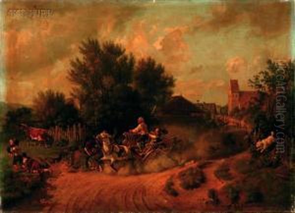 The Runaway Wagon Oil Painting by Hermann Kauffmann