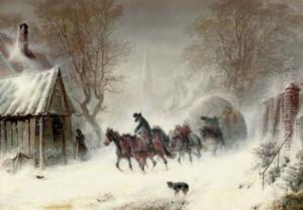 Enduring The Snowstorm Oil Painting by Hermann Kauffmann