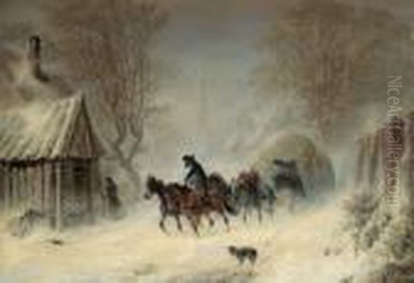 La Diligenza Postale Nella Tempesta Di Neve Oil Painting by Hermann Kauffmann