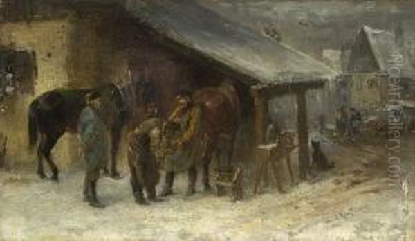 Schmiede Im Winter. Oil Painting by Hermann Kauffmann