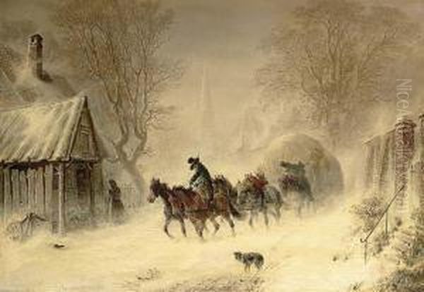 Mail-coach In The Snow Oil Painting by Hermann Kauffmann