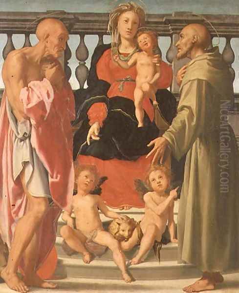 Madonna and Child with SS. Jerome and Francis Oil Painting by Mirabello Cavalori (Salincorno)