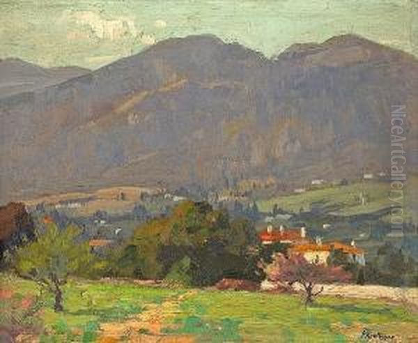 Homes Along The San Gabriel Mountains Oil Painting by Ferdinand Kaufmann