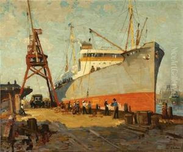 Los Angeles Harbor Oil Painting by Ferdinand Kaufmann