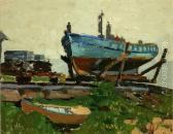 Boat In Dry Dock Oil Painting by Ferdinand Kaufmann