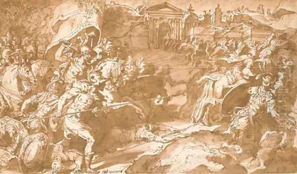 The armies of Pietro Farnese at the Relief of Bologna Oil Painting by Mirabello Cavalori (Salincorno)