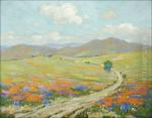 Landscape - Wildflowers S L/r: F. Kaufmann O/b 19x24 Est:$4000/6000 Oil Painting by Ferdinand Kaufmann