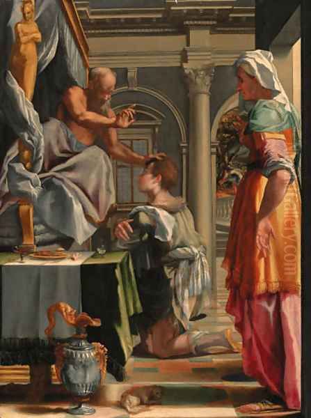 Isaac blessing Jacob Oil Painting by Mirabello Cavalori (Salincorno)