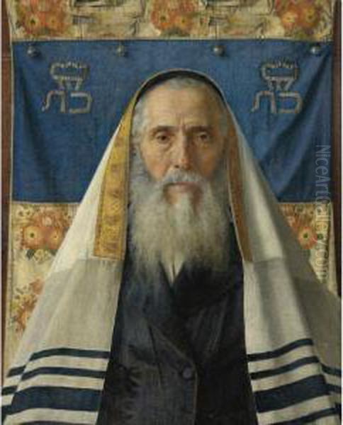 Portrait Of A Rabbi With Prayer Shawl Oil Painting by Isidor Kaufmann