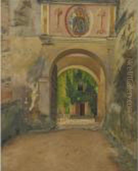 An Imposing Archway With A Coat-of-arms Oil Painting by Isidor Kaufmann