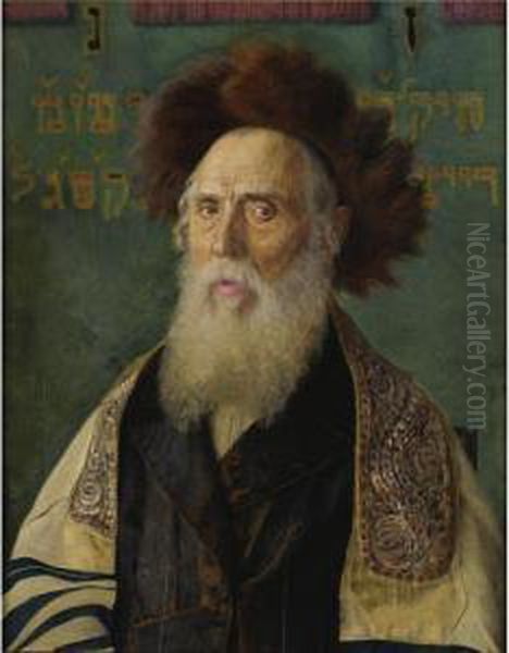 Portrait Of A Rabbi With Fur Hat Oil Painting by Isidor Kaufmann