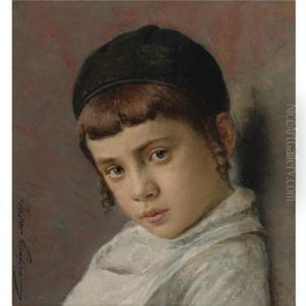 Portrait Of A Young Boy With Peyot Oil Painting by Isidor Kaufmann