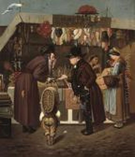 Bartering At The Market Oil Painting by Isidor Kaufmann