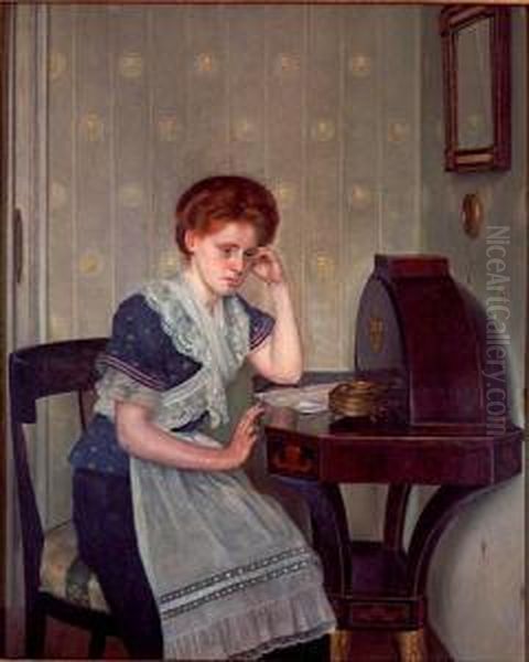 Lady At Her Desk Oil Painting by Isidor Kaufmann