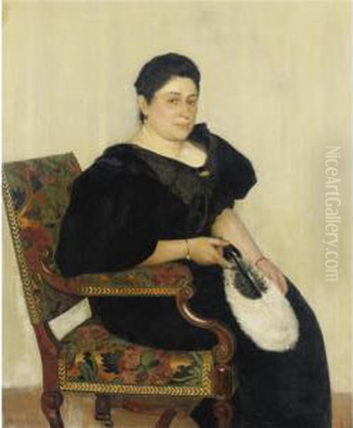 Seated Woman With Fan (the Banker's Wife) Oil Painting by Isidor Kaufmann