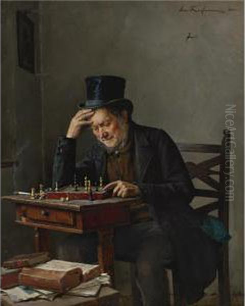 The Chess Player Oil Painting by Isidor Kaufmann