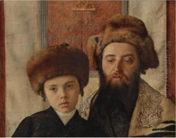 Portrait Of A Rabbi With A Young Pupil Oil Painting by Isidor Kaufmann