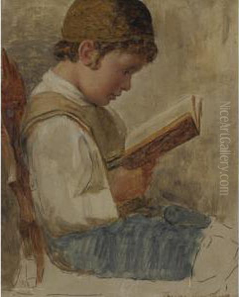 A Young Student Oil Painting by Isidor Kaufmann