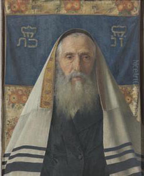 Rabbi With Prayer Shawl Oil Painting by Isidor Kaufmann