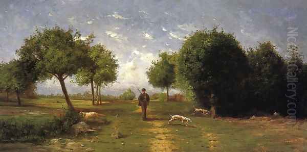 Huntsman and His Hounds Oil Painting by Antoine Chintreuil