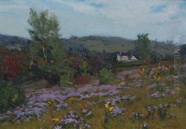 Asters And Goldenrod, Near Worcester, Mass. Oil Painting by William Jurian Kaula