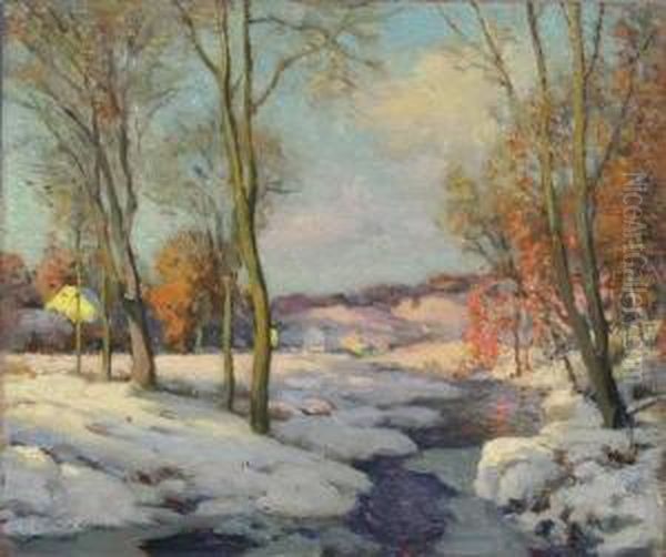 A Winter Stream Oil Painting by William Jurian Kaula