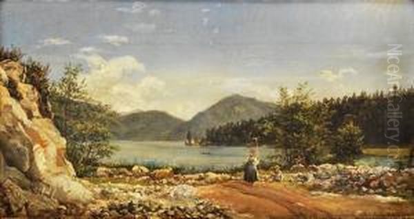 Fra Den Norske Kyst 1890 Oil Painting by Haakon Jensen Kaulum