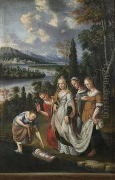 Die Auffindung Moses. Oil Painting by Albrecht Kauw