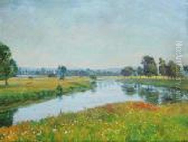 A Landscape With A Water Surface Oil Painting by Frantisek Kavan