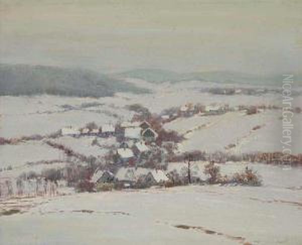 A Winter Landscape With A Village Oil Painting by Frantisek Kavan