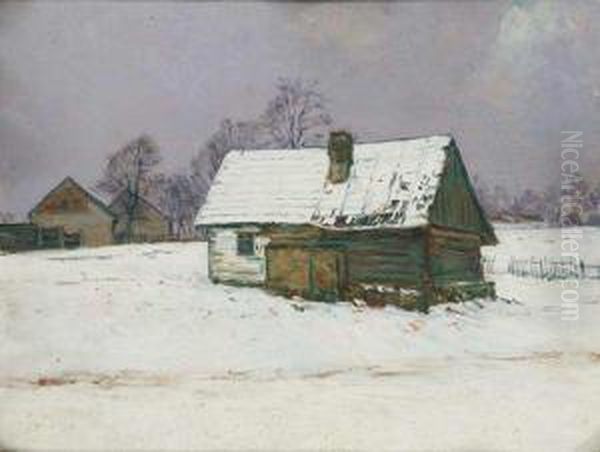 A Cottage Oil Painting by Frantisek Kavan