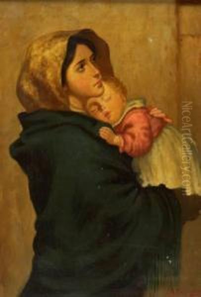 Mother With Sleeping Child Oil Painting by Joseph Malachy Kavanagh