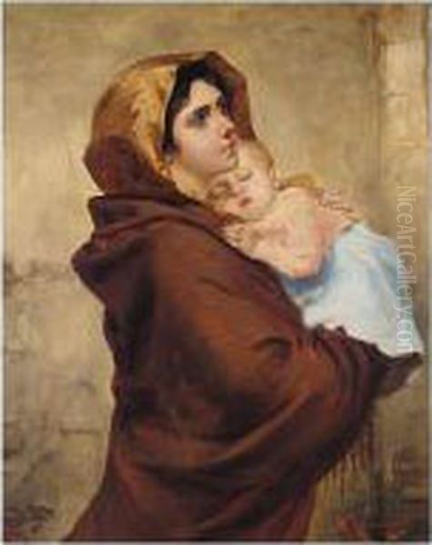 Mother And Child Oil Painting by Joseph Malachy Kavanagh