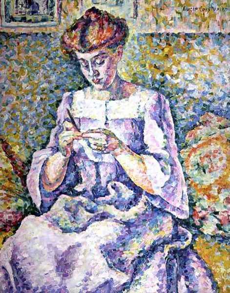 Woman Crocheting, 1908 Oil Painting by Lucie Cousturier